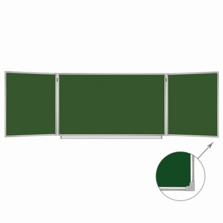 Доска для мела магнитная 3-х элементная 100х150/300 см, 5 рабочих поверхностей, зеленая, BRAUBERG, 231707 фото 3