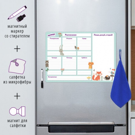 Планинг на холодильник магнитный РАСПИСАНИЕ 42х30 см, с маркером и салфеткой, ЮНЛАНДИЯ, 237851 фото 1