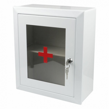 Шкафчик-аптечка металлический, навесной, 1 полка, ключевой замок, стекло, 330x280x140 мм фото 2