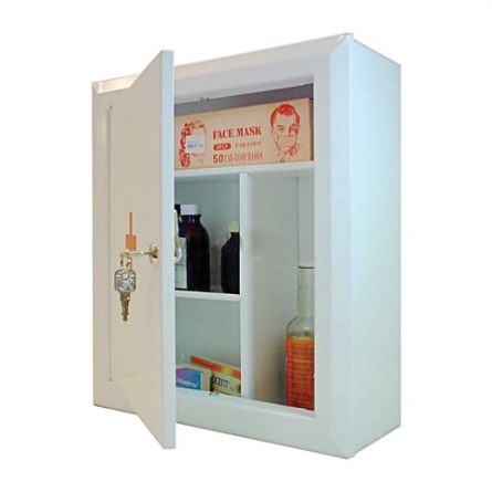 Шкафчик-аптечка металлический, навесной, внутренние перегородки, ключевой замок, 400x360x140 мм фото 1