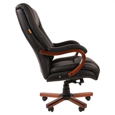 Кресло из натуральной кожи CH 503, нагрузка до 180 кг, дерево, черное фото 3