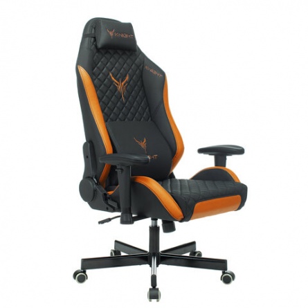 Кресло компьютерное Knight EXPLORE, 2 подушки, экокожа премиум, черное/оранжевое, 1628886 фото 1