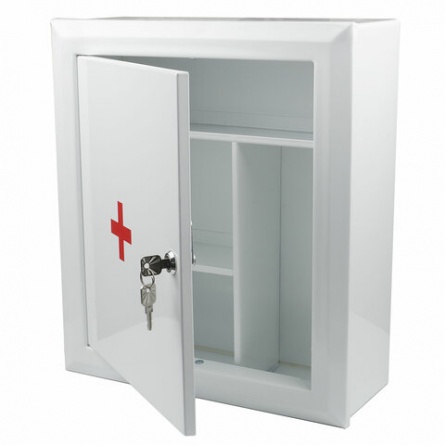 Шкафчик-аптечка металлический, навесной, внутренние перегородки, ключевой замок, 400x360x140 мм фото 1